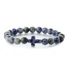 8mm pierre naturelle turquoise bracelet lave agate élastique croix charme bracelets pour hommes femmes