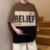 T-shirt de verão nova moda masculina com mangas 5/4 Hot Ins Casual solta adolescente Algodão Camiseta com estampa de letras