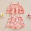 Clothing Sets Kids Girls Short Summer Clothes 2023 Dual Layer Camisole with Elastic Waist Flower Shorts Outfit for