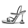NXY Sandaler Design Silver Snake Grain Transparent Perspex Crystal High Heels Women Sexig Peep Toe Ankle Buckle Strap Shoe 230511
