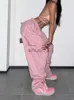 Kvinnor Pants Capris Houzhou Y2K Pink Cargo Parachute Pants Oversize Hip Hop Jogging Sweatpants Egirl 90s Aesthetic Vintage Wide Leg Byxor Kvinna J230605