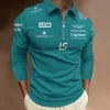 Męskie koszulki Polos New Aston Martin F1 Team Green Long-Sleeved Polo Hiszpański Racer Large Lapel Clothing 2023