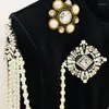 Casual Dresses Classic Black Velvet Pearl Chain Tassel Slim Mini Dress 2xl Ladies Rhinestone Flower Spring Evening Party Designer