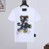 Camiseta casual masculina de verão estampa colorida de urso com broca quente estilo hip-hop gola redonda confortável tops respiráveis