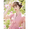 Party Dresses French Summer Women Pink Striped Dress Sleeve Lace-up Bow Hepburn Romantic Princess Victorian Chic