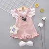 Clothing Sets 2pcs Cute Toddler Baby Girl T-shirt and Suspender Shorts Outing Clothes New Fashion Bay Suits (No Shoes No Bag)