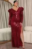 Sukienki swobodne afrykańskie eleganckie damskie sukienkę imprezową mody cekin Maxi Burgundy Long Rleeve wieczór dla kobiet 2023