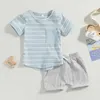 Kleding Sets 0-3Y Zomer Peuter Baby Baby Jongens Kleding Korte Mouw Gestreept T-shirt met Elastische Taille Shorts Casual Outfits