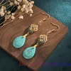 Dangle Earrings Turquoise Water Drop 925 Silver Stone Jewelry Gemstone Accessoriesデザイナーヴィンテージジェダイトジェイドチャーム自然女性