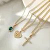 Kedjor Vintage Multi-Layer Heart Angel Crystal Cross Pendant Necklace For Women Gold Color Metal Chain Chokers Halsband Party Jewelry