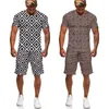 Chándales Camiseta/pantalones cortos/conjunto con estampado 3D a rayas para hombre Estilo étnico retro Jogging de 2 piezas Conjunto de ropa de calle informal para hombre P230605