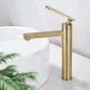 Bathroom Sink Faucets Brushed Gold Basin Solid Brass Mixer & Cold Single Handle Deck Mounted Lavatory Taps Nordic Style