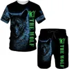 Fatos de treino Cool Wolf Impressão 3D T-shirt/Conjunto Verão Manga Curta O-Neck T-shirt Masculina e Shorts 2 Peças Casual Casal Roupa Esportiva P230605