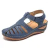 Sandals Women's Vintage Summer Car Thread Tear Non Slip Shoes Plus Size Round Toe Wedge Comfortable