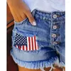 Dżinsy dżinsy wepbel dżinsowe szorty flag flagowy zapinany na guziki letnia krótka łatka strzępiona rąbek prosta frędzla