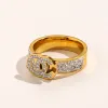 Clássico Joias Designer Anéis Mulheres Carta Amor 18K Banhado A Ouro Aço Inoxidável Cristal Anel de Diamante Anel de Dedo Fino Suprimentos de Casamento Presente