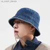 2021 Nieuwe Vrouwen Effen Kleur Mode Retro Denim Gewassen Emmer Hoed Katoen Opvouwbare Visser Cap Mannen Outdoor Zonnebrandcrème Strand cap L230523