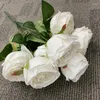 Decorative Flowers 7 Heads 1 Bouquet Camellia Rose Artificial Flower Wedding Table White Curled Home Decoration