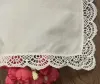 Home Textil 12PCS Fashion Wedding Bridal Handkerchiefs Ivory Cotton Hankie with white Embroidered Crochet Lace edges Vintage hanky 12 x218H