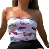 Tanks Camis Hot Sexy Summer Shoulder Butterfly Print Strapless Bandeau Shirt Women's Top Casual Clothing P230605