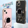 3D Astronaut Phone Cases Folding Stand TPU Cover Soft For iPhone 14 13 12 11 Pro Max Mobile Plating ShockProof Case