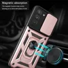 För Samsung Galaxy A03S Telefonfall Multifunktion Push Window Ring Shell Holder Fall för S23 Plus S21 Ultra S20 Fe A73 A82 5G A03 Slide Lens Protection TPU PC Back Cover Cover Cover