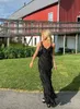 Ruffles cuello en V mujeres elegante Maxi vestido Sexy fiesta Club espalda descubierta 2023 verano sin mangas playa Bodycon vestidos