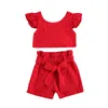 Clothing Sets Children's Set Jacquard Flying Sleeve Backless T-shirt and Shorts Two-piece Suit for Birthday Party Summer