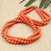 Kedjor 6mm orange konstgjorda korall runda pärlor 3 rader slingrande kedjhalsband för kvinnor högkvalitativa gåvor smycken 18 tum b3184