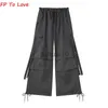 Women's Pants Capris Y2K Pocket Cargo Pants Woman Loose Trousers Wide Leg Hot Pink Sashes Belt Campus PB ZA Female Yellow Red Grey Black J230605