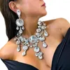Necklace Earrings Set Luxury Full Large Crystal Flower Pendant Drop For Women Fashion Exaggerated Bride Wedding Party