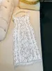 2023 Verão Branco Floral Renda Vestido com Alças Espaguete Decote em Coração Vestidos Casuais na Comprimento do Joelho D3L041408