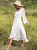 Casual Dresses Sweet Spring Summer Sexy Bishop Sleeve Long Dress Solid Color Frenum Fashion A-Line 2023