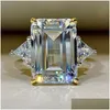 Wedding Rings Geometric Crystal Square Stone Ring Luxury Female Rainbow Zircon Dainty Sier Color Big Engagement For Women Edwi22 Dro Dhk6T