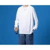 Camicie casual da uomo T-shirt a maniche lunghe in cotone pesante oversize americano Girocollo Camicia da uomo bianca pura con fondo sciolto