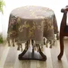 Pano de mesa estilo europeu jacquard capa de mesa pano redondo jacquard mesa de café borla r230605