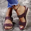 Terlik Kadınlar İçin Kadın Kalın Sole Yaz Çiçek Kama Sandalet Sandalet Platformu Slip Plaj Ayakkabıları Bayanlar Artı Boyutu 43