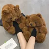 Desenho animado chinelos de urso quente sapatos de algodão de urso urso de pacote interno com sapatos em casa dormitório de pelúcia de inverno