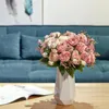 Fleurs décoratives 30 cm Rose Rose Soie Pivoine Bouquet Artificiel 5 Grosse Tête Et 4 Bourgeons Haute Qualité Faux Pour La Maison De Mariage Décoration