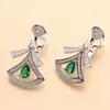 Designer Collection Style Fashion Necklace Stud Earrings S925 Sterling Silver Women Lady Inlay Red Green Diamond Fan-shaped Pendant Jewelry Sets