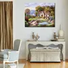 Handgeschilderd realistisch landschap Canvas Wall Art Stone Bridge Cottage Sung Kim schilderij mooie eetkamer decor