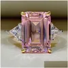 Wedding Rings Geometric Crystal Square Stone Ring Luxury Female Rainbow Zircon Dainty Sier Color Big Engagement For Women Edwi22 Dro Dhk6T