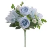 Dekorativa blommor konstgjorda ros hortensia pion bukett silke falsk bröllopsdekoration brud håller heminredning växter