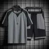 Tracksuits heren zomer nieuwe casual casual Harajuku track suit patch werk 2023 hip-hop-hop street kleding t-shirt+shorts set p230605