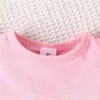Conjuntos de roupas de verão para meninas casuais com manga mosca, blusas rosa e shorts listrados com cinto, roupas de bebê, crianças, roupas infantis