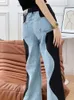 Jeans femme DEAT mode femme Jeasn taille haute noir bleu vague épissé tube droit jambe large Denim pantalon automne 17A2517 230603