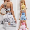 Women's Tracksuits Seamless Tie-Dyed Sets Sports Fitness High Waist Hip Raise Pants Cutout Bra Suit Workout Clothes Gym Leggings Set for Women T230605