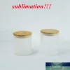 Copo de pote de vela de 6 onças para sublimação superior em branco com tampa de bambu pote de doces de vidro reto copo fosco para transferência de calor