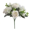 Dekorativa blommor konstgjorda ros hortensia pion bukett silke falsk bröllopsdekoration brud håller heminredning växter