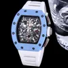 011-FM Automatic Flyback Chronograph Mens Watch Baby Blue Ceramic Skeleton Dial Sapphire Crystal Luxury Wristwatch 2 Colors